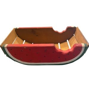 Vintage wooden Watermelon Crate designed to hold napkins & cutlery basket